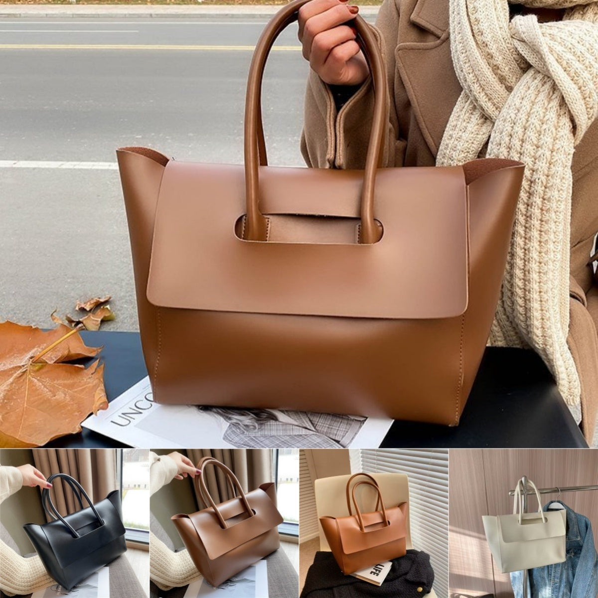 Women's Large Capacity Shoulder Tote – Stylish, Retro, Solid Color, High Quality