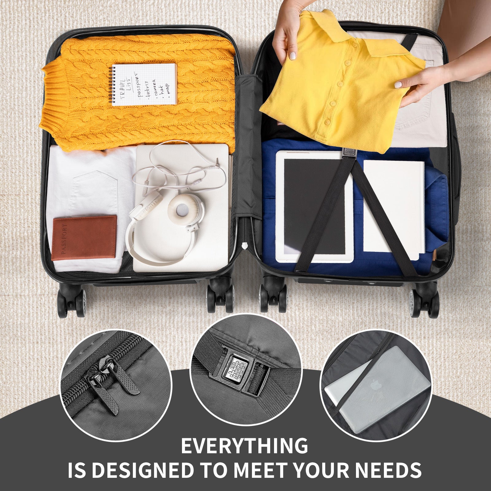 3-in-1 ABS+PC Luggage Set – 20", 24", 28" Suitcases