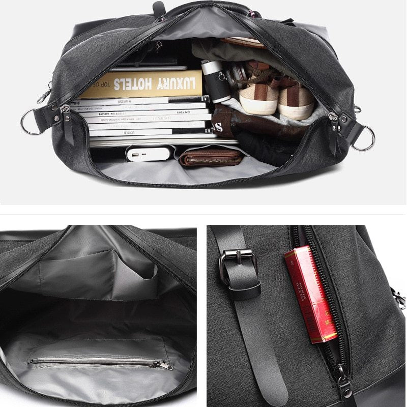 Men’s Water-Resistant Travel Bag – Large Capacity, Black